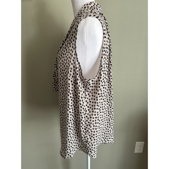 Adrianna Papell Womens Beige Black Polka Dot Sleeveless V-Neck Blouse Top XL - Picture 7 of 13